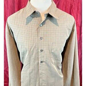 Mens Crossings Brown Check Poly/Rayon LS Casual Shirt sz 2XLT